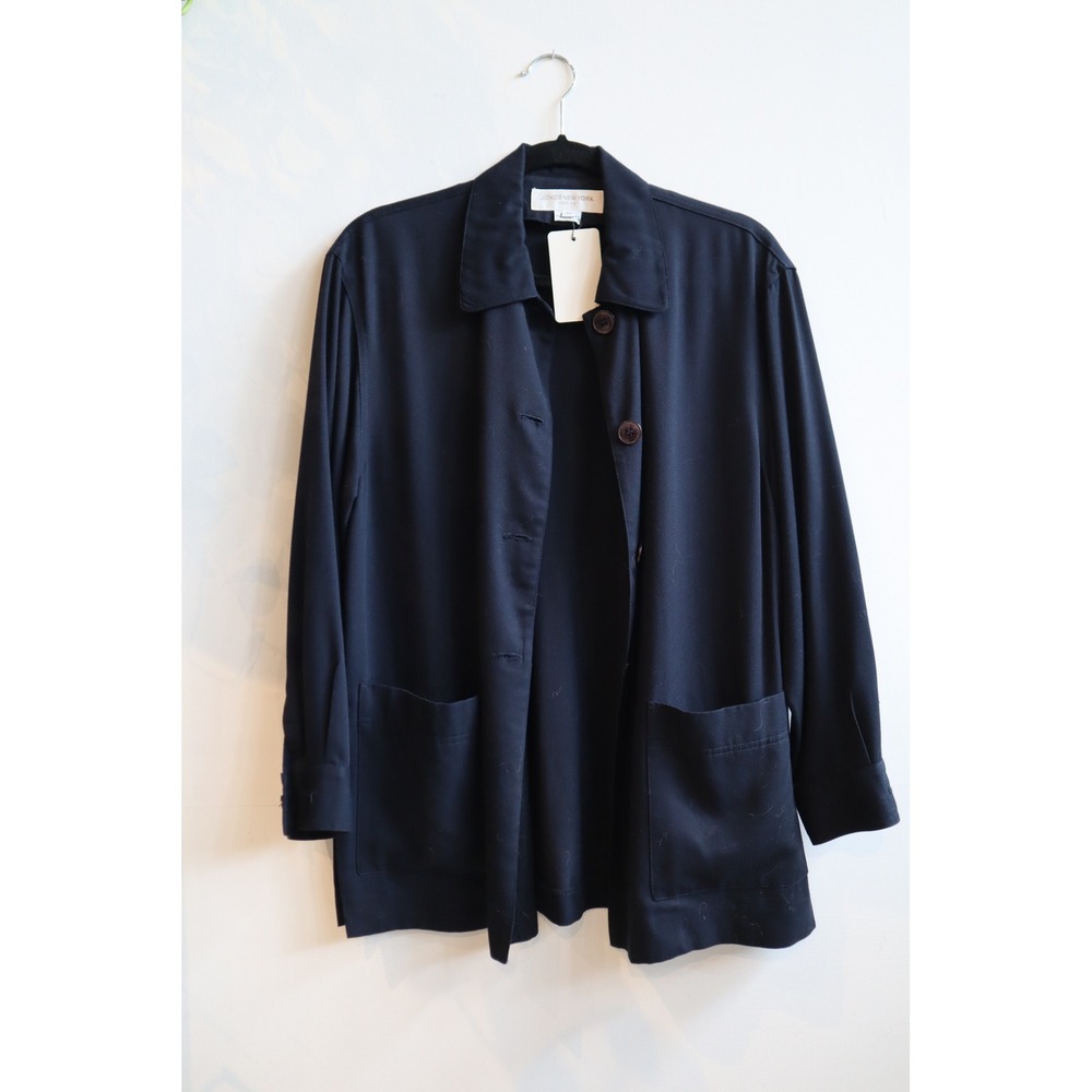 Jones New York Petite Navy Blue Button Front Pocket Jacket Size 8P Made in USA